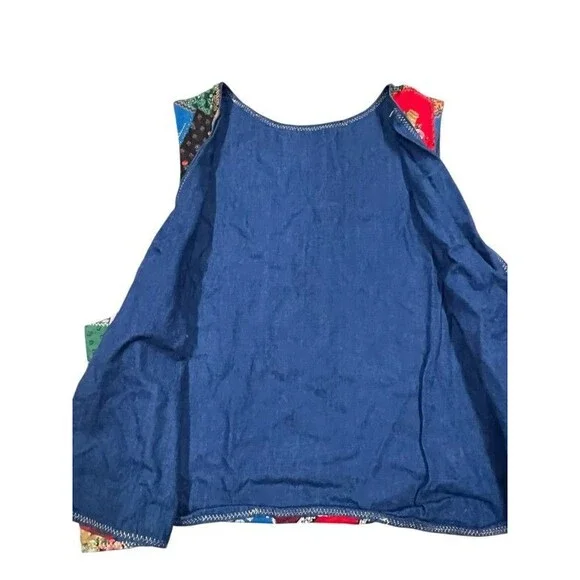 Handmade Vintage Colorful Patchwork Print Hippie Chic Reversible Vest - Picture 5 of 8